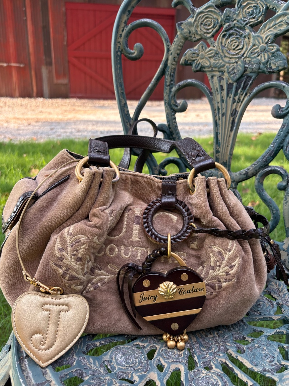 Original Juicy Couture Y2K Brown Velour Shoulder Bag and Wallet